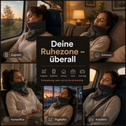 NeckDream Nackenkissen im Einsatz bei Zugfahrt, zuhause, im Homeoffice, am Flughafen und im Auto